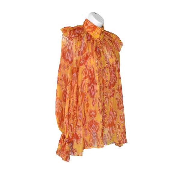 B8 NEW ZIMMERMANN Ikat Print Chiffon Brightside Frilled Blouse Top 2pc Set Sz 1 - Picture 3 of 12